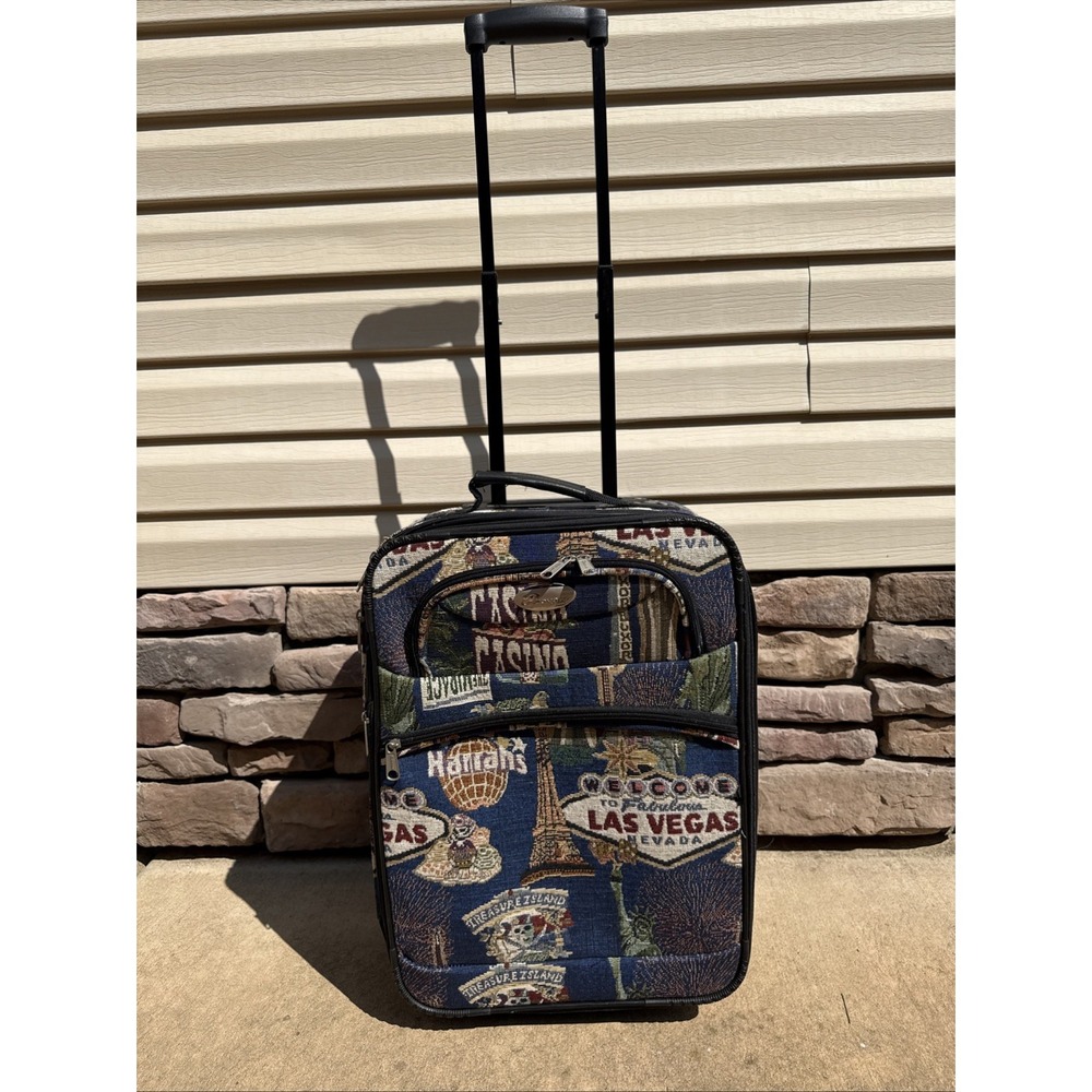 Vtg Bovano Las Vegas Casino Nevada Pictorial Carry-On Rolling Suitcase 21 Inch